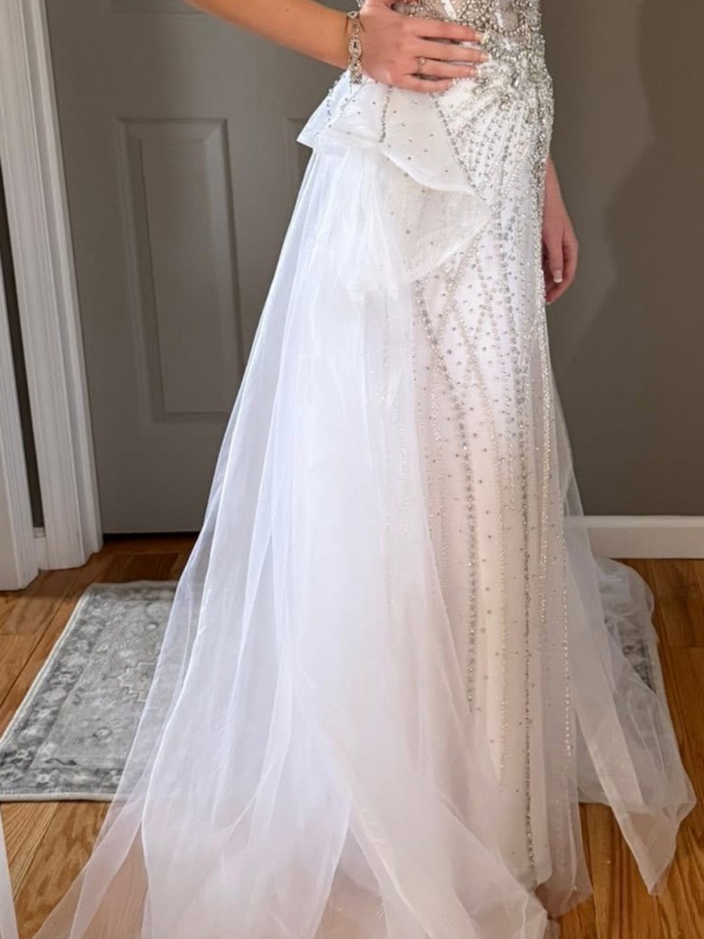 Beaded White Crystal-Embellished Prom Dress - Picture 2 of 6